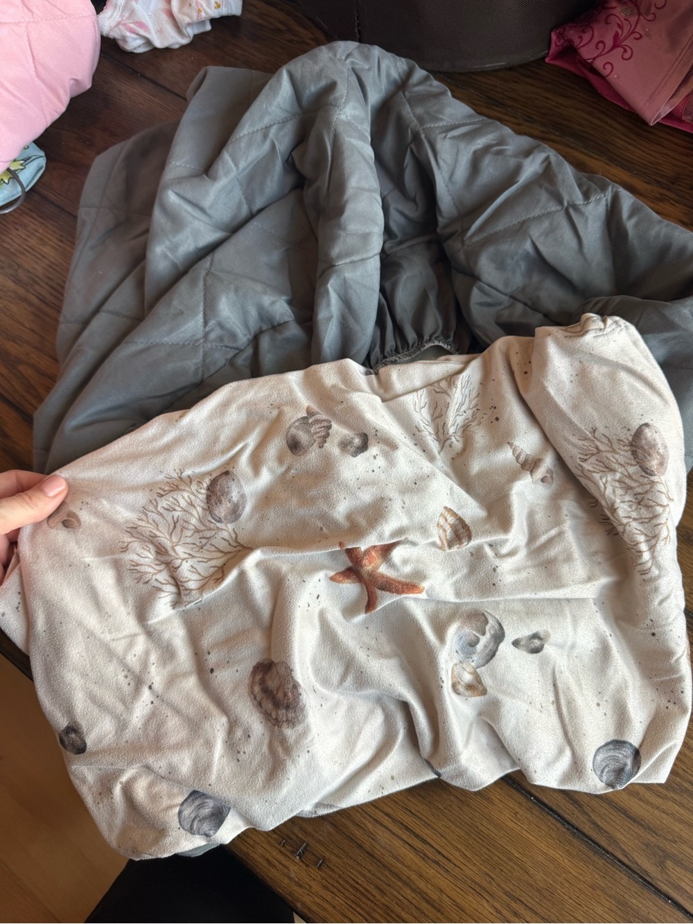 Coastal Jersey Starfish Printed and Gray Quilted Pack and Play Sheets